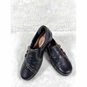 Clarks Collection Brown Leather Slip-On Shoes, Size Women's 8